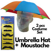 2-pc-Set Rainbow Umbrella Hat + 70s Fake Moustache Costume Props Novelty Fancy V563-UMBRELLAMOUSTACHESET