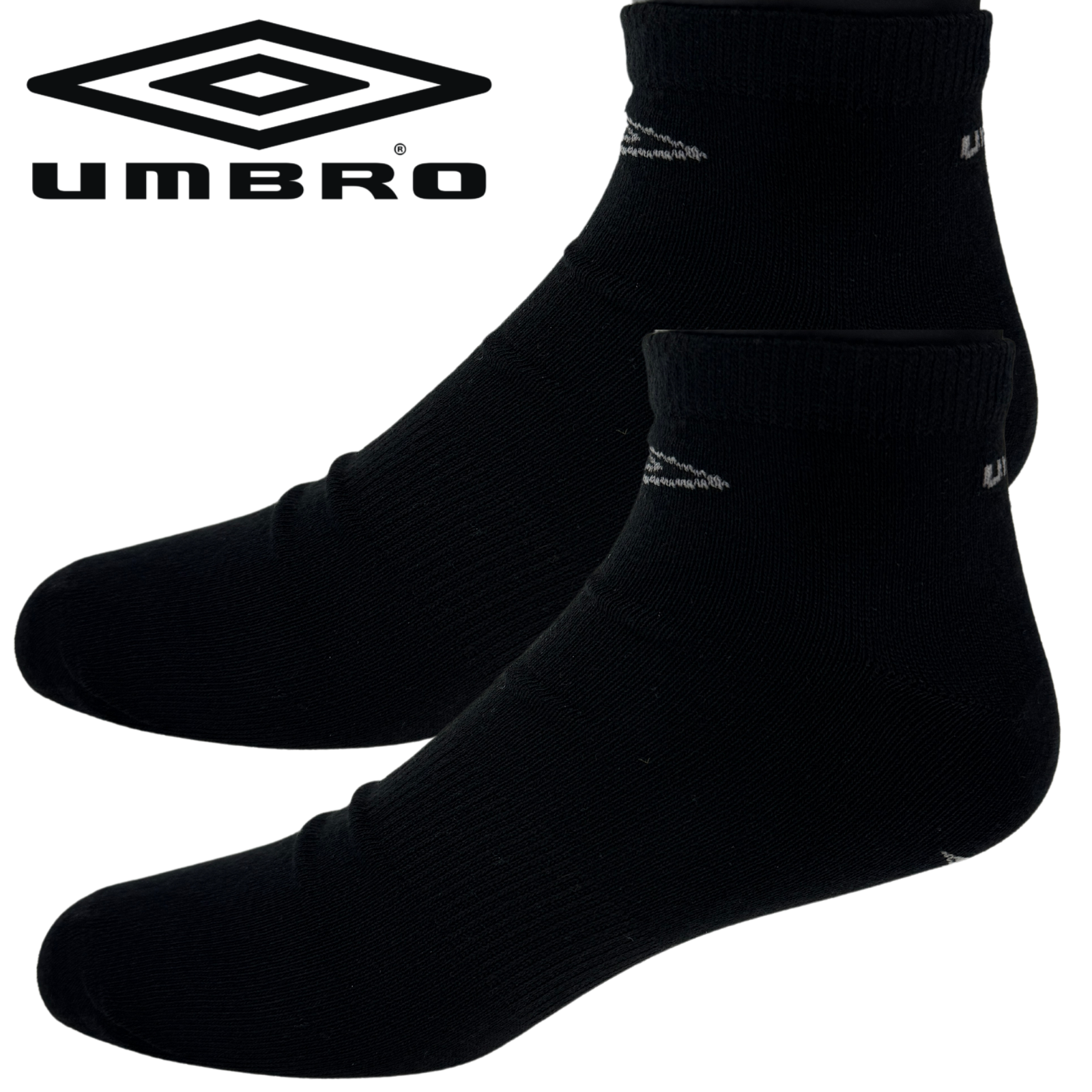 Umbro Mens Trainer Ankle Socks - Black - 1 Pack of 3 Pairs - EU 39-42 V563-UMBRO-BLACK-39-42