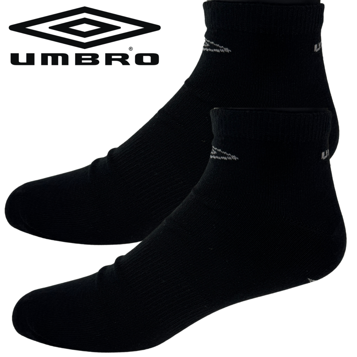 Umbro Mens Trainer Ankle Socks - Black - 1 Pack of 3 Pairs - EU 39-42 V563-UMBRO-BLACK-39-42