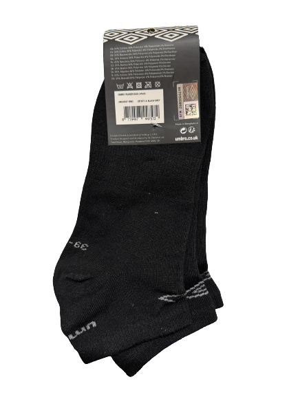Umbro Mens Trainer Ankle Socks - Black - 1 Pack of 3 Pairs - EU 39-42 V563-UMBRO-BLACK-39-42
