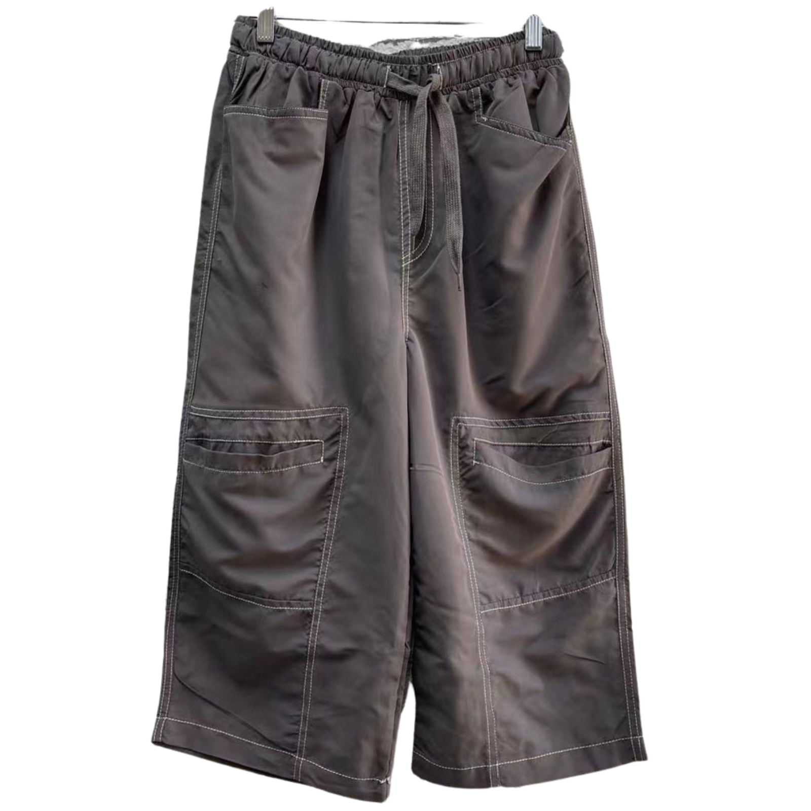 Mens 3/4 Longer Length Microfibre Cargo Shorts Bottoms - Rabbit - S V563-UMS-1969-RABBIT-S