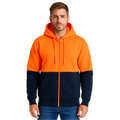 HI VIS Jumper Full Zip Hoodie Safety Workwear Fleecy Fleece Jacket Hooded in Orange/Navy - 3XL