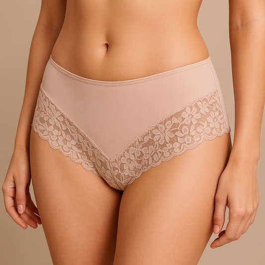 Womens Lace Boyshort Boyleg Full Briefs Underwear Undies in Beige - 10 V563-UN-005-BEIGE-10