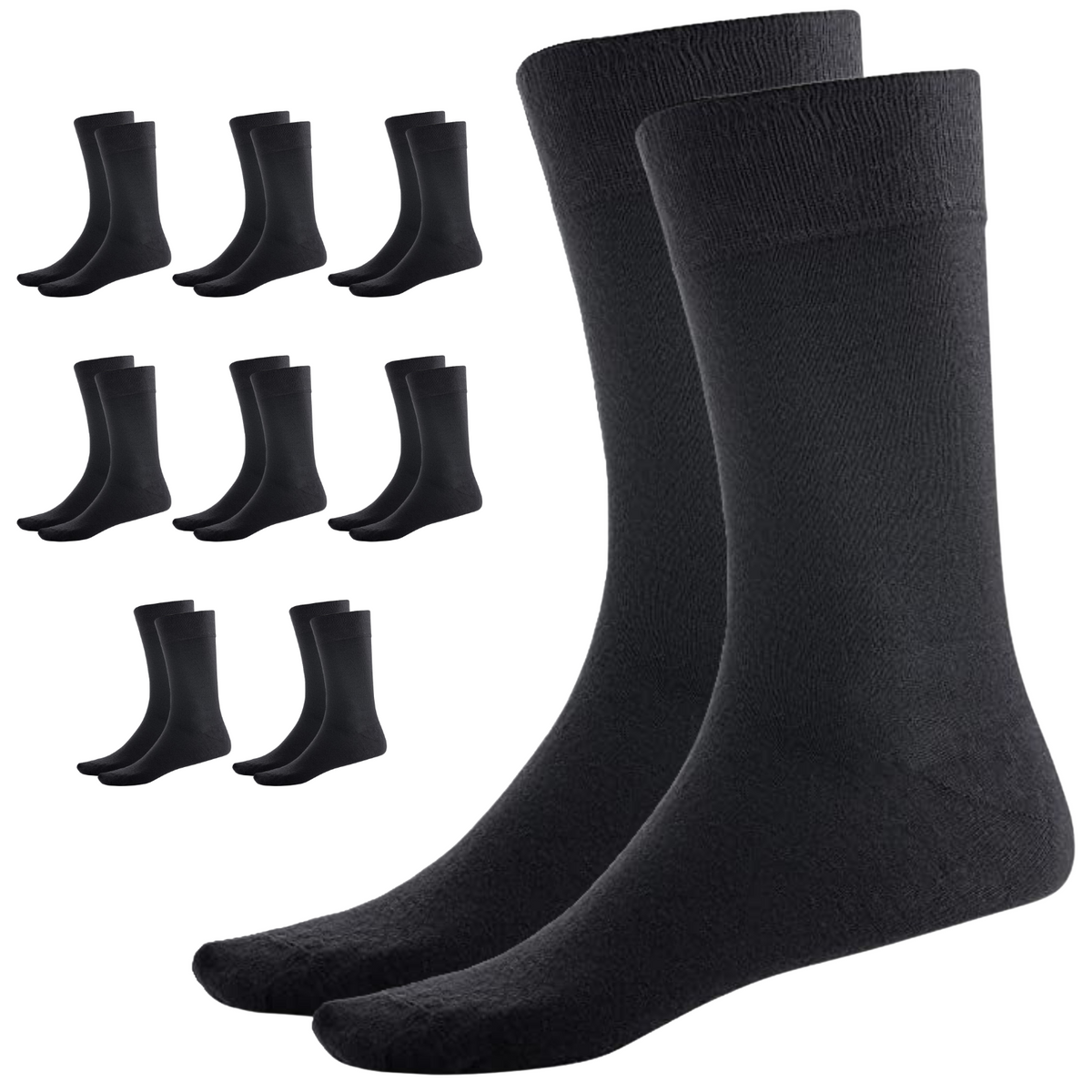 9 Pairs BAMBOO SOCKS Crew Natural Eco Healthy Enviro Unisex Work Business BULK - Black - 2-8 V563-UP-9BMBCREW-BLK-2_8