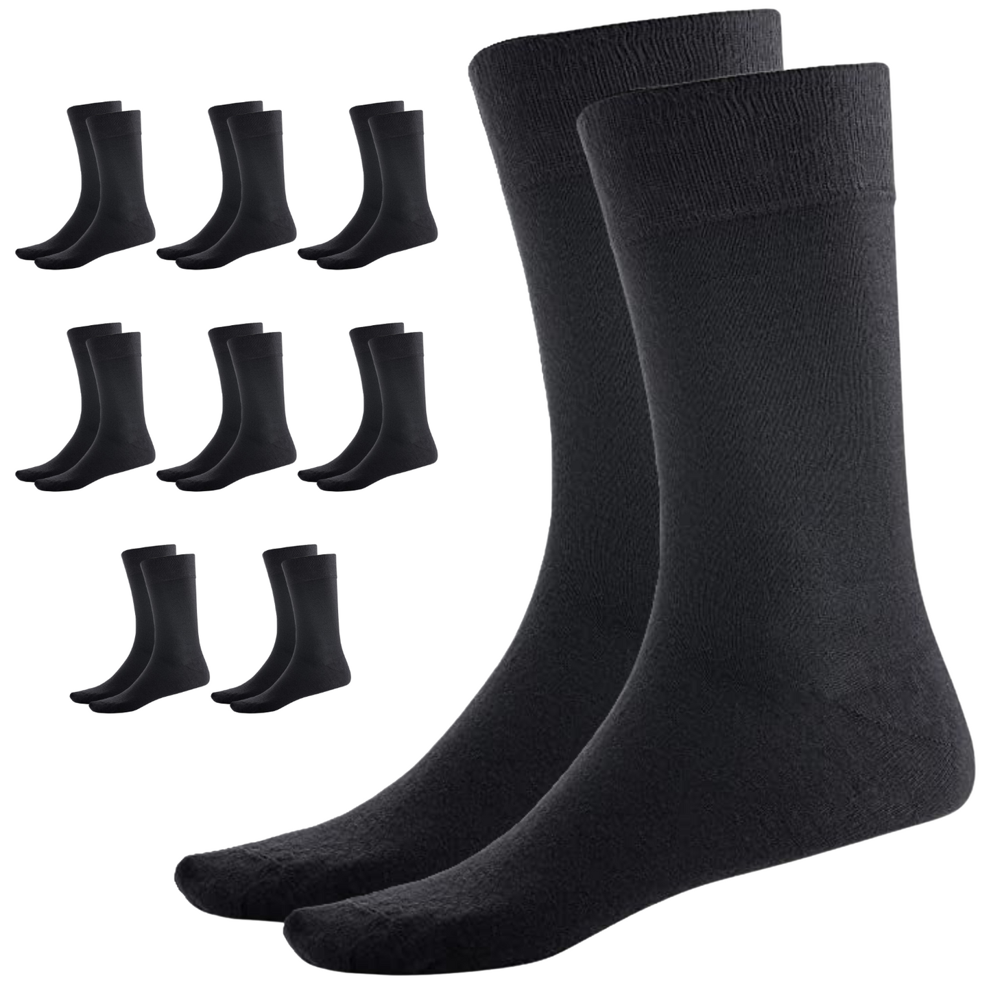 9 Pairs BAMBOO SOCKS Crew Natural Eco Healthy Enviro Unisex Work Business BULK - Black - 6-11 V563-UP-9BMBCREW-BLK-6_11