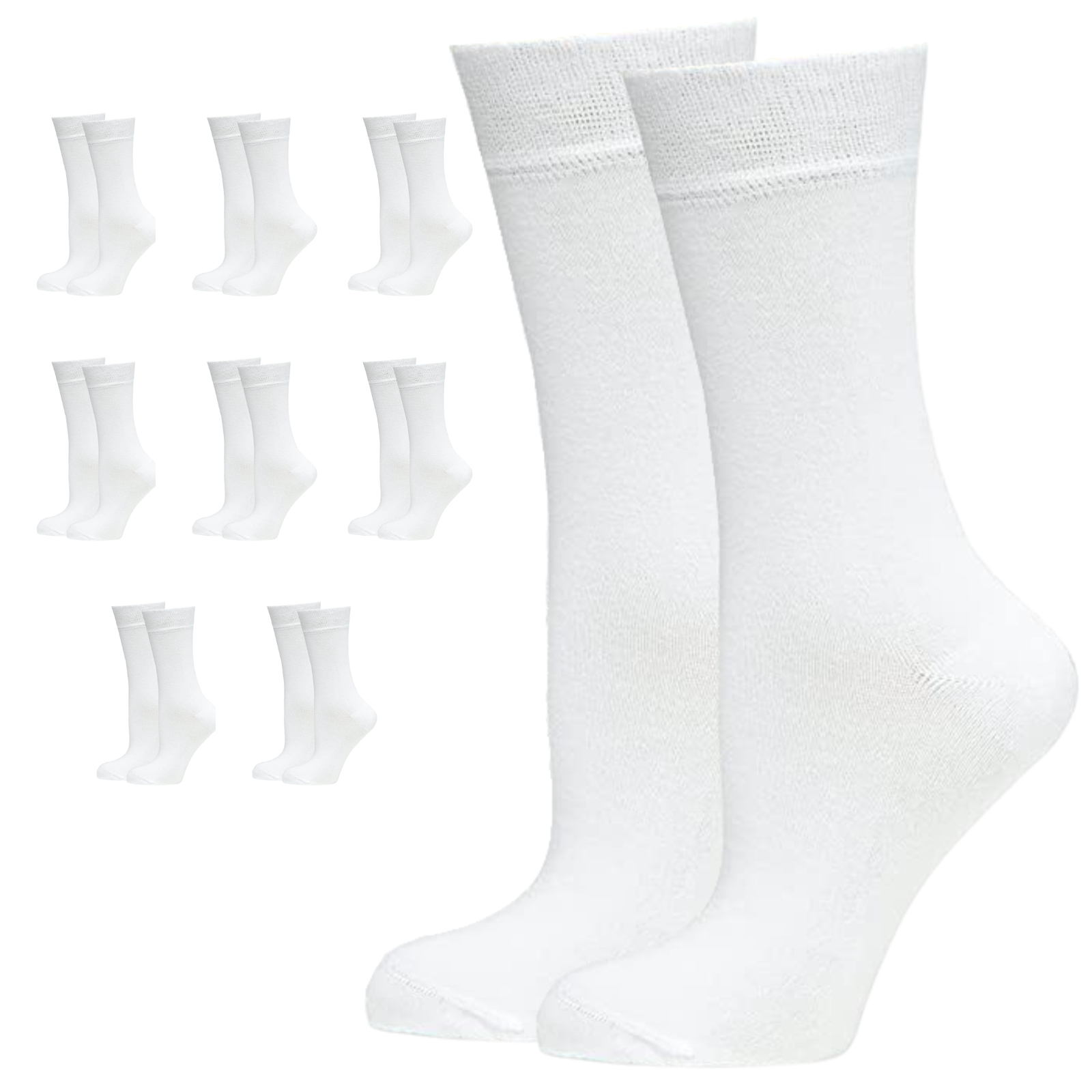 9 Pairs BAMBOO SOCKS Crew Natural Eco Healthy Enviro Unisex Work Business BULK - White - 2-8 V563-UP-9BMBCREW-WHT-2_8