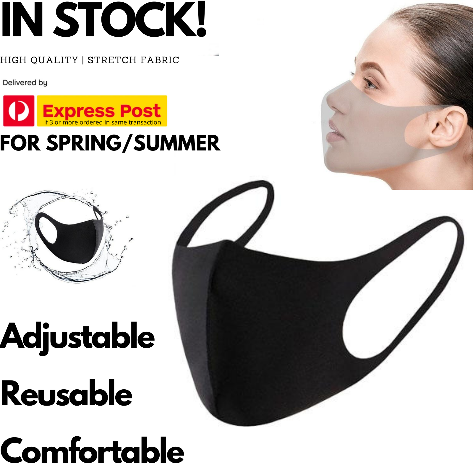 SUMMER Reusable Breathable Face Mask Mouth Mask Anti Dust Haze Protective in Black V563-UPWR-FACEMASK_BLACK