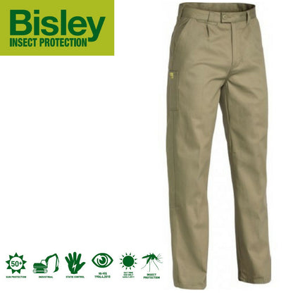 Bisley Mens Insect Protection Drill Work Pants Trousers - Khaki - 112cm V563-VRP6007-KHA-112