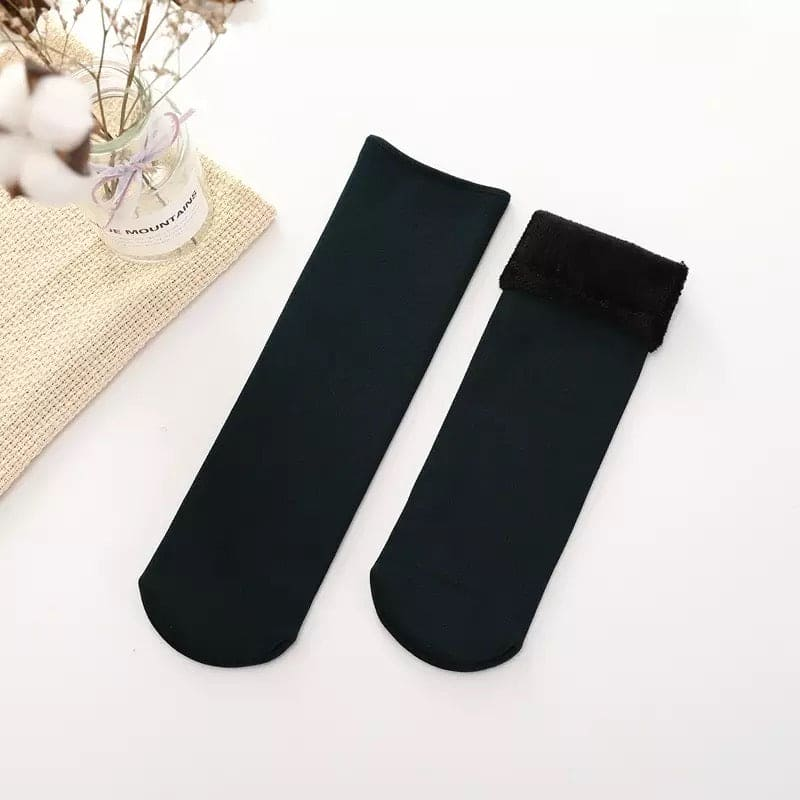 1 Pair Thick Fur THERMAL HEATED SOCKS Warm Winter Comfort Work Ski Reversible V563-W825201-BLACK-1PAIR