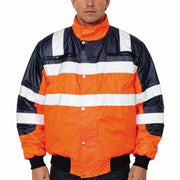 3-in-1 Hi Vis Safety Bomber Jacket Waterproof Reflective Quilted - Orange Navy - XL