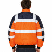 3-in-1 Hi Vis Safety Bomber Jacket Waterproof Reflective Quilted - Orange Navy - XXL