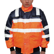 3-in-1 Hi Vis Safety Bomber Jacket Waterproof Reflective Quilted - Orange Navy - XXL
