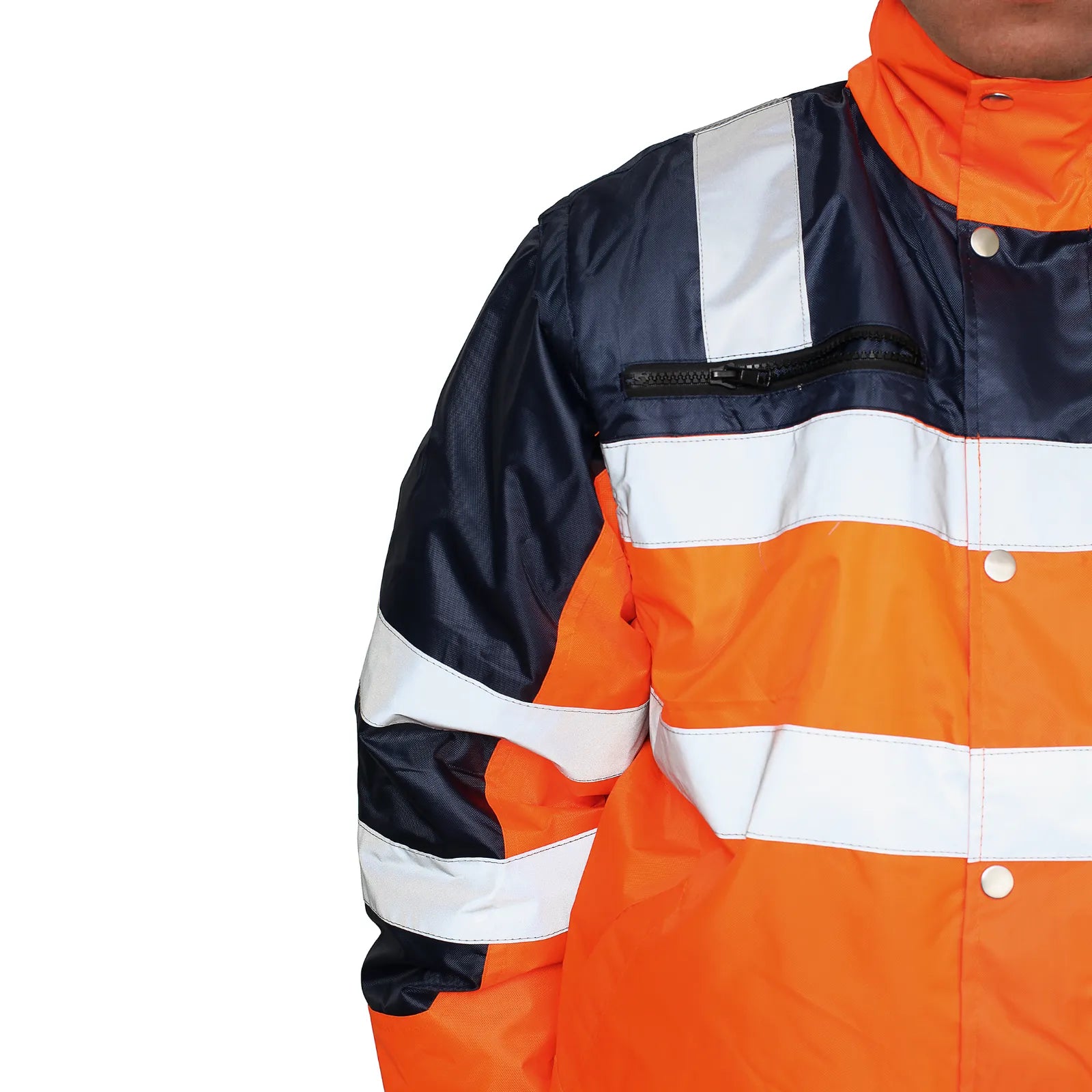 3-in-1 Hi Vis Safety Bomber Jacket Waterproof Reflective Quilted - Orange Navy - XXL