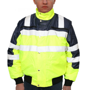 3-in-1 Hi Vis Quilted Safety Bomber Jacket Waterproof Reflective Workwear - Yellow/Navy - L V563-WB-HIVISJKT-YLW-L