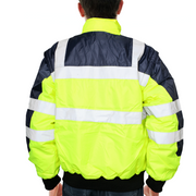 3-in-1 Hi Vis Quilted Safety Bomber Jacket Waterproof Reflective Workwear - Yellow/Navy - L V563-WB-HIVISJKT-YLW-L