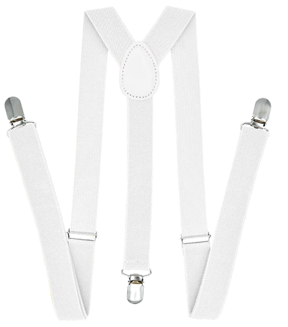 35mm WIDE SUSPENDERS Mens Adjustable Braces Clip On Trouser Elastic Y-Back - White V563-WIDESUSPENDERS-WHT
