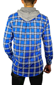 Mens Cotton Flannelette Shirt w Jersey Hood Long Sleeve Flannel - Spanish Blue - 4XL V563-WS47-149-4XL