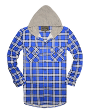 Mens Cotton Flannelette Shirt w Jersey Hood Long Sleeve Flannel - Spanish Blue - 4XL V563-WS47-149-4XL