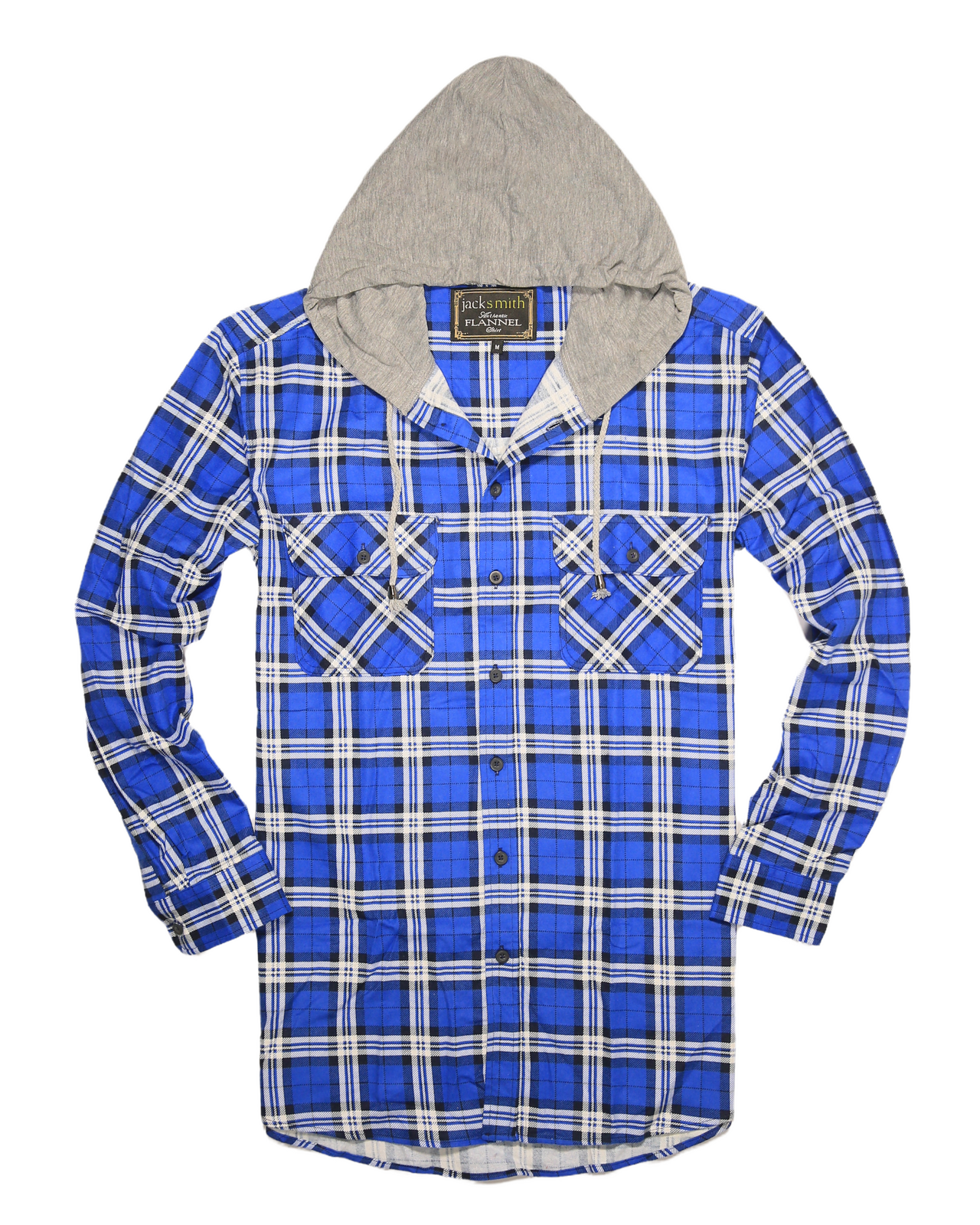 Mens Cotton Flannelette Shirt w Jersey Hood Long Sleeve Flannel - Spanish Blue - 6XL V563-WS47-149-6XL