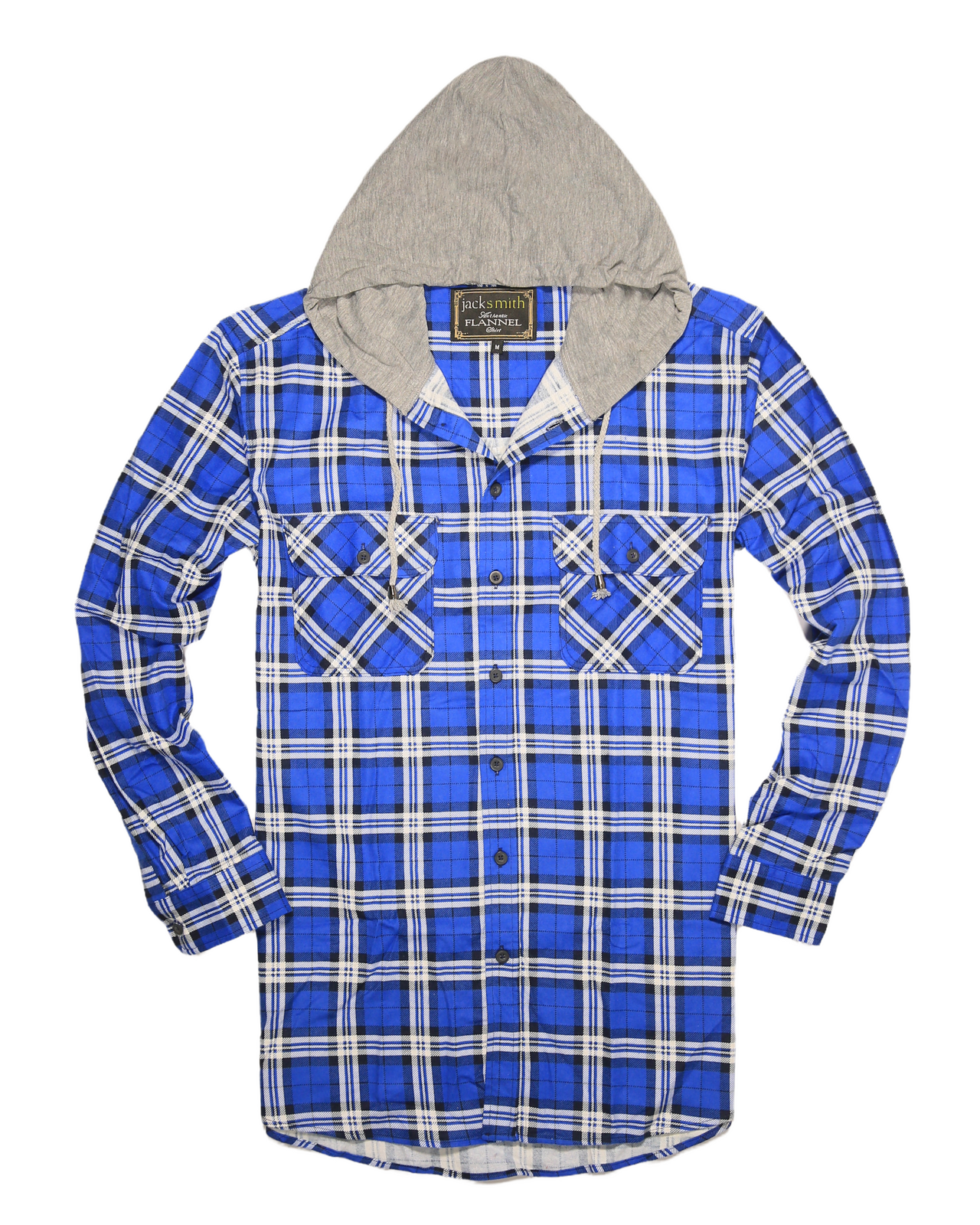 Mens Cotton Flannelette Shirt w Jersey Hood Long Sleeve Flannel - Spanish Blue - S V563-WS47-149-S