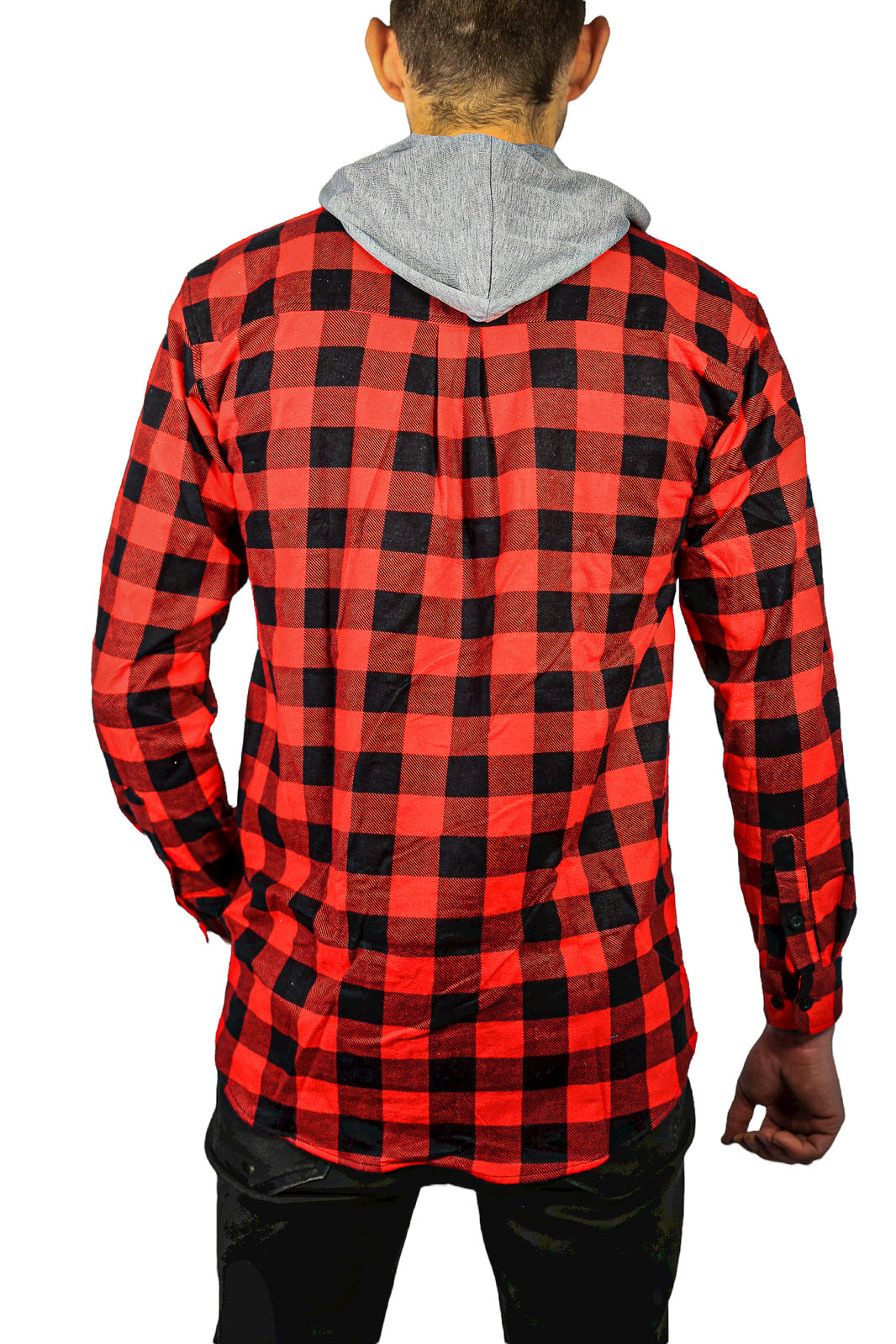 Mens Cotton Flannelette Shirt w Jersey Hood Long Sleeve Flannel - Red/Black - 4XL V563-WS47-190-4XL