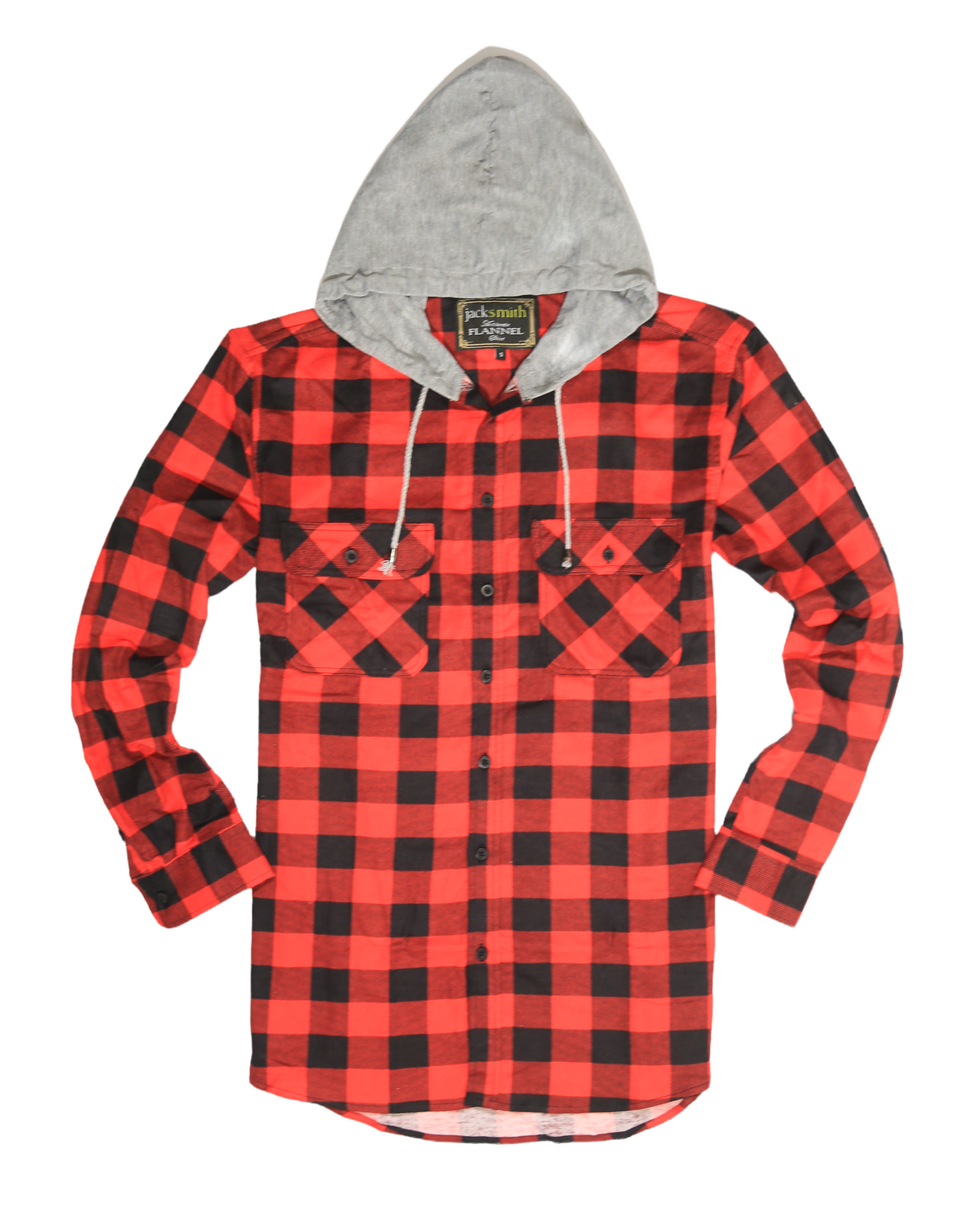 Mens Cotton Flannelette Shirt w Jersey Hood Long Sleeve Flannel - Red/Black - 6XL V563-WS47-190-6XL