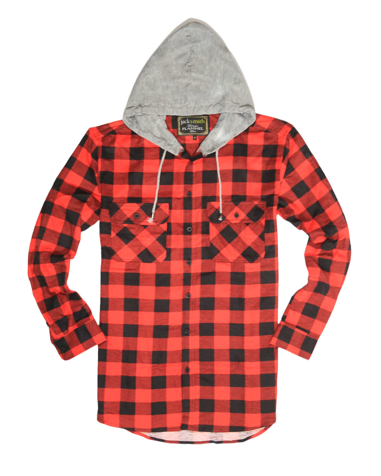 Mens Cotton Flannelette Shirt w Jersey Hood Long Sleeve Flannel - Red/Black - S V563-WS47-190-S