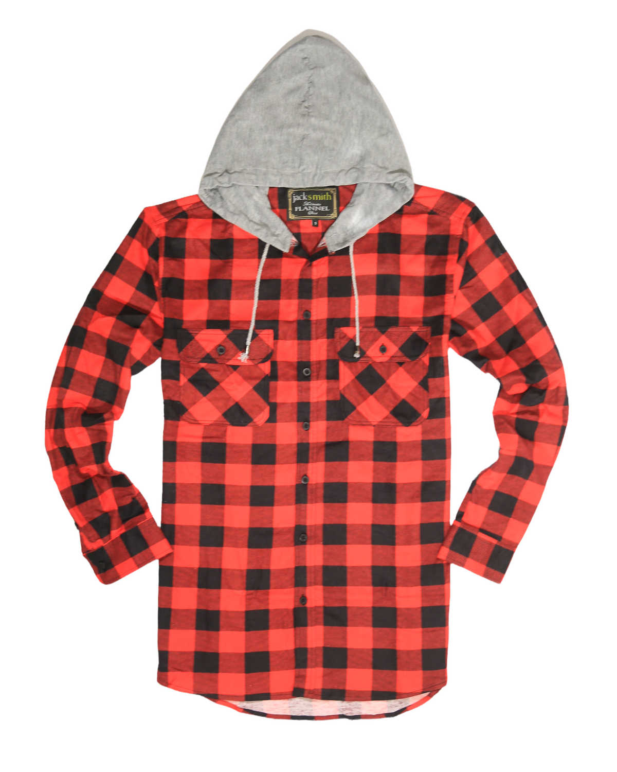 Mens Cotton Flannelette Shirt w Jersey Hood Long Sleeve Flannel - Red/Black - S V563-WS47-190-S