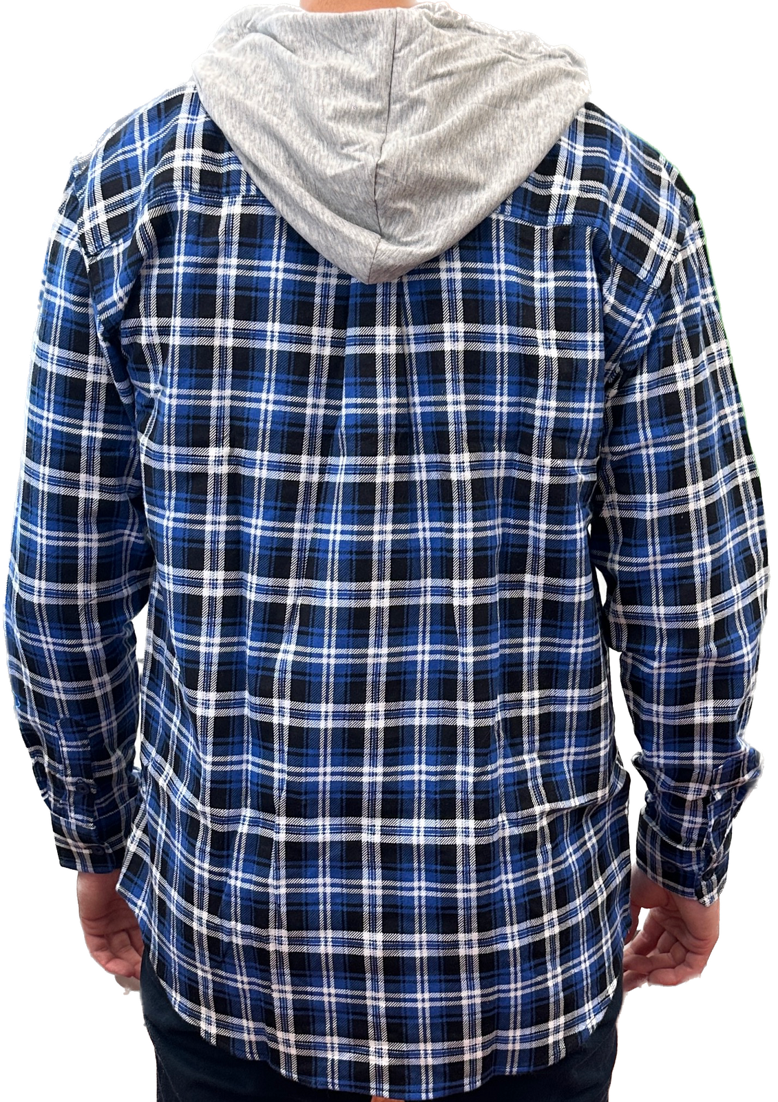 Mens Cotton Flannelette Shirt w Jersey Hood Long Sleeve Flannel - Denim - 2XL