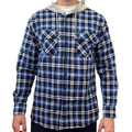 Mens Cotton Flannelette Shirt w Jersey Hood Long Sleeve Flannel - Denim - L V563-WS47-45-L