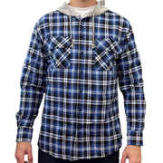 Mens Cotton Flannelette Shirt w Jersey Hood Long Sleeve Flannel - Denim - L V563-WS47-45-L