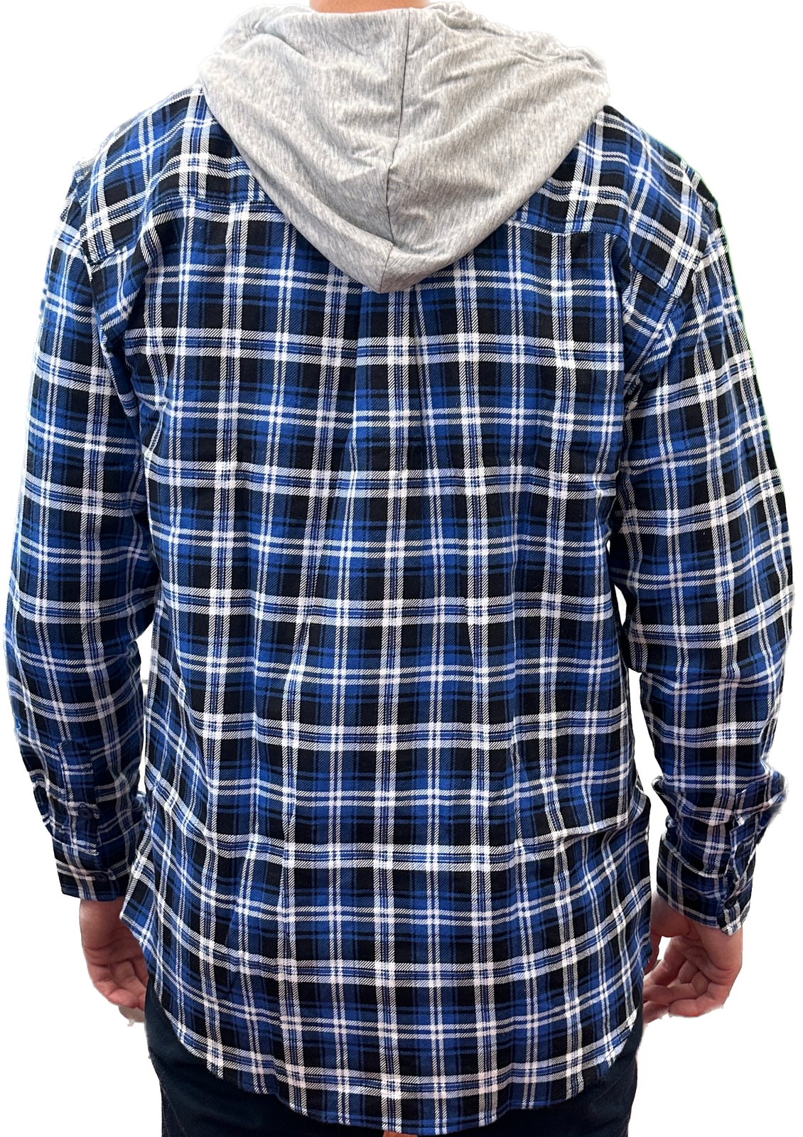 Mens Cotton Flannelette Shirt w Jersey Hood Long Sleeve Flannel - Denim - S V563-WS47-45-S
