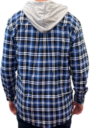 Mens Cotton Flannelette Shirt w Jersey Hood Long Sleeve Flannel - Denim - XL