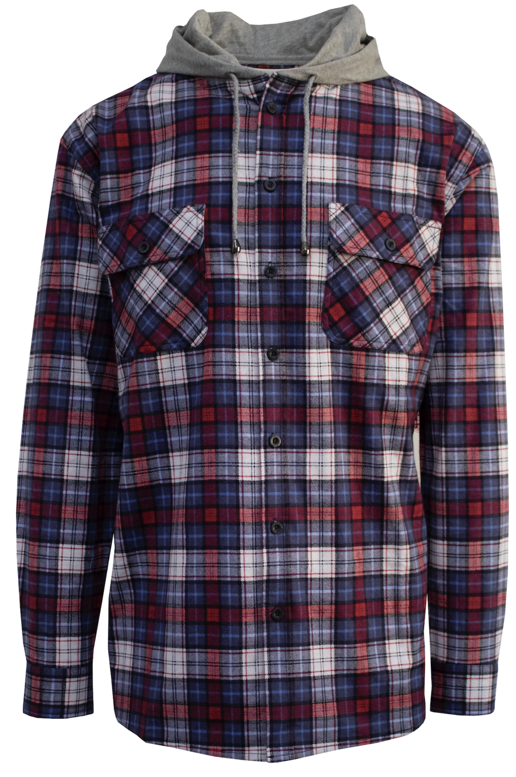 Mens Cotton Flannelette Shirt w Jersey Hood Long Sleeve Flannel - Navy - M V563-WS47-NAVY49-M