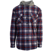 Mens Cotton Flannelette Shirt w Jersey Hood Long Sleeve Flannel - Navy - S V563-WS47-NAVY49-S