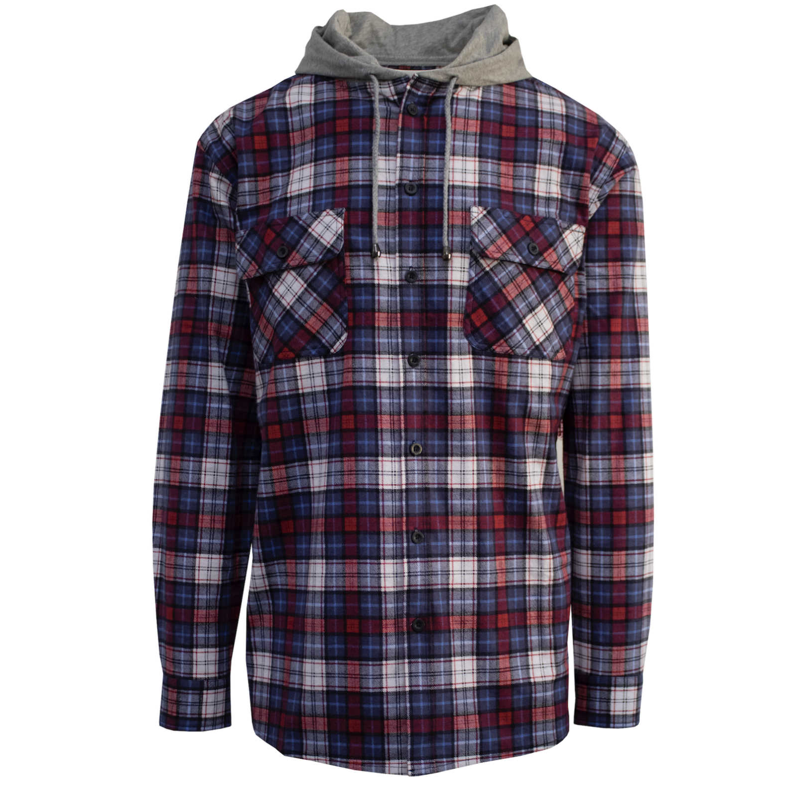 Mens Cotton Flannelette Shirt w Jersey Hood Long Sleeve Flannel - Navy - S V563-WS47-NAVY49-S