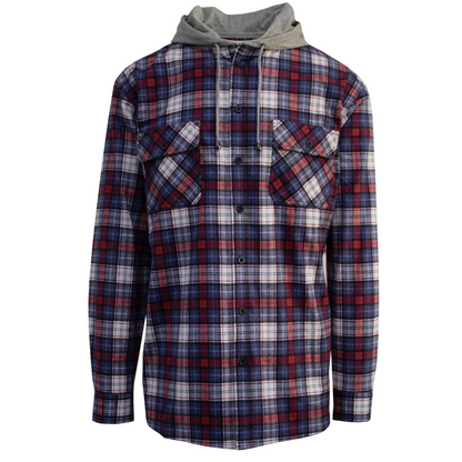 Mens Cotton Flannelette Shirt w Jersey Hood Long Sleeve Flannel - Navy - S V563-WS47-NAVY49-S