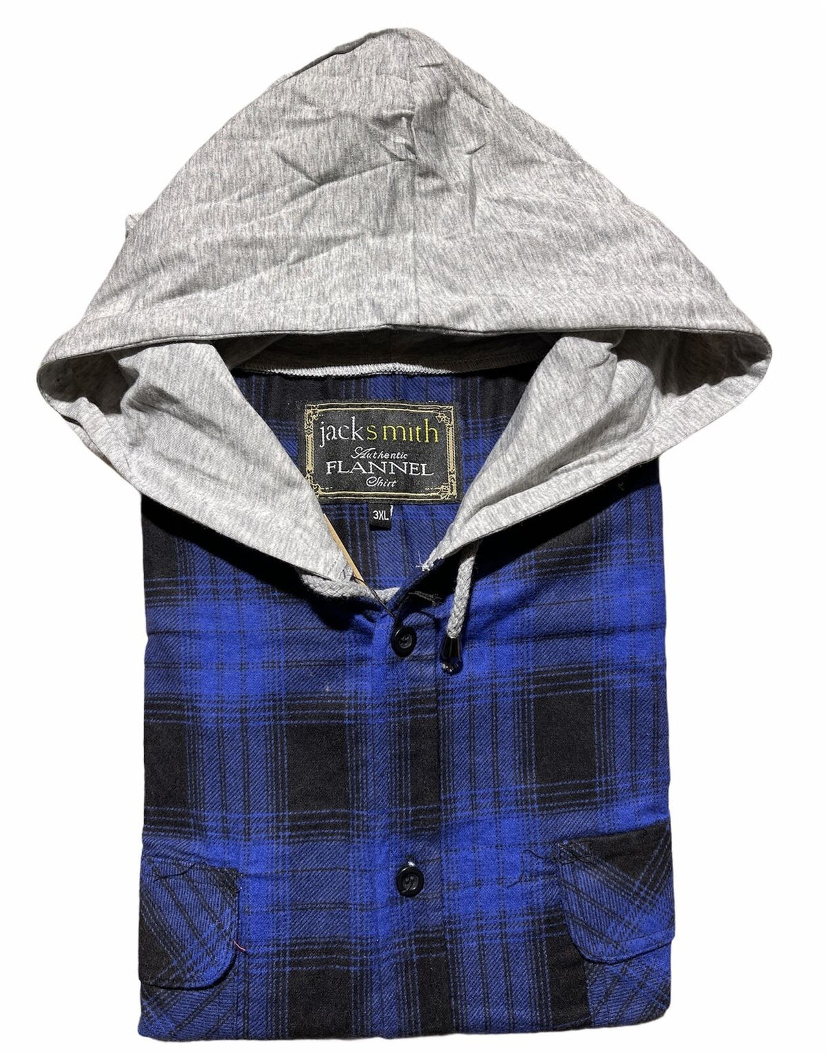 Mens Cotton Flannelette Shirt w Jersey Hood Long Sleeve Flannel - Royal Blue - S V563-WS47-ROYALBLU44-S