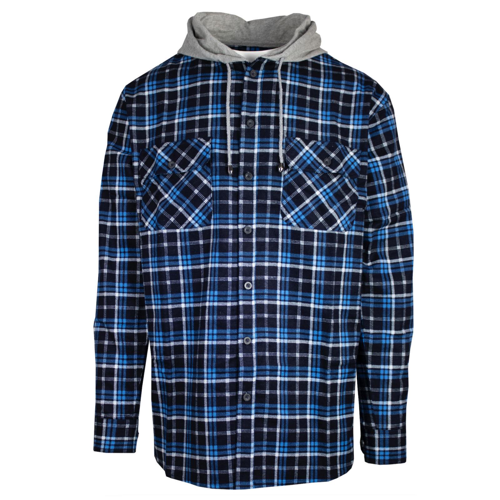 Mens Cotton Flannelette Shirt w Jersey Hood Long Sleeve Flannel - Turquoise - M V563-WS47-TURQ36-M