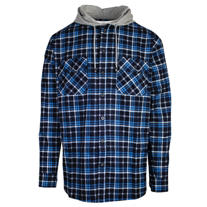 Mens Cotton Flannelette Shirt w Jersey Hood Long Sleeve Flannel - Turquoise - M V563-WS47-TURQ36-M
