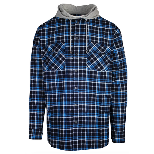 Mens Cotton Flannelette Shirt w Jersey Hood Long Sleeve Flannel - Turquoise - M V563-WS47-TURQ36-M