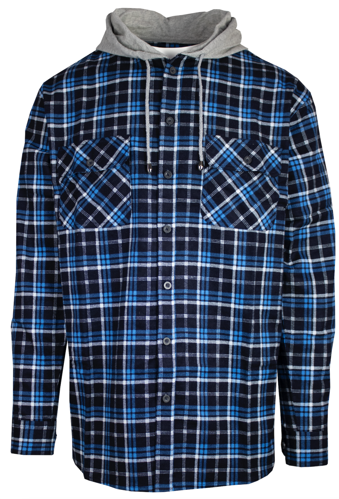 Mens Cotton Flannelette Shirt w Jersey Hood Long Sleeve Flannel - Turquoise - S V563-WS47-TURQ36-S
