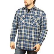 Jacksmith Quilted Flannelette Shirt Mens Jacket 100% Cotton Padded Warm Winter Flannel - Navy/Light Blue - XXL