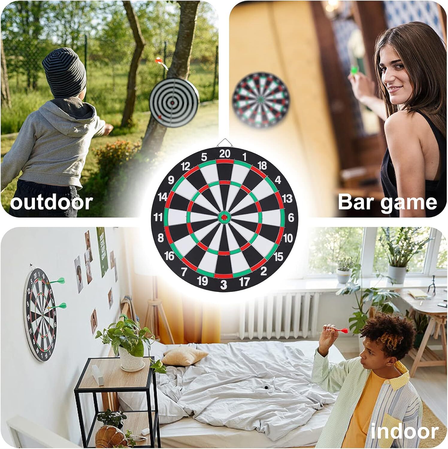 15" Dartboard Dart Board with Steel Darts Professional Competition Party Game V563-YU5439