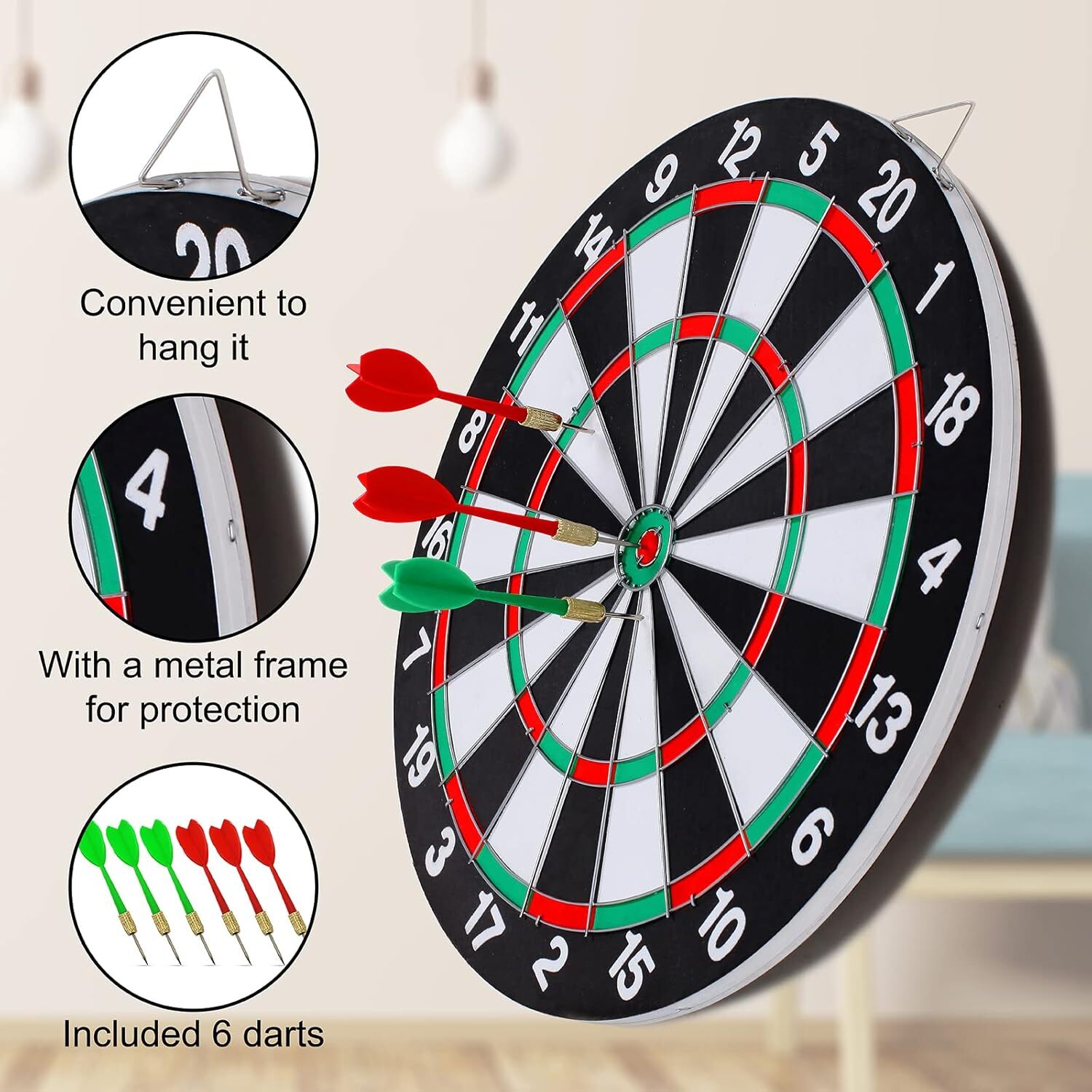 15" Dartboard Dart Board with Steel Darts Professional Competition Party Game V563-YU5439