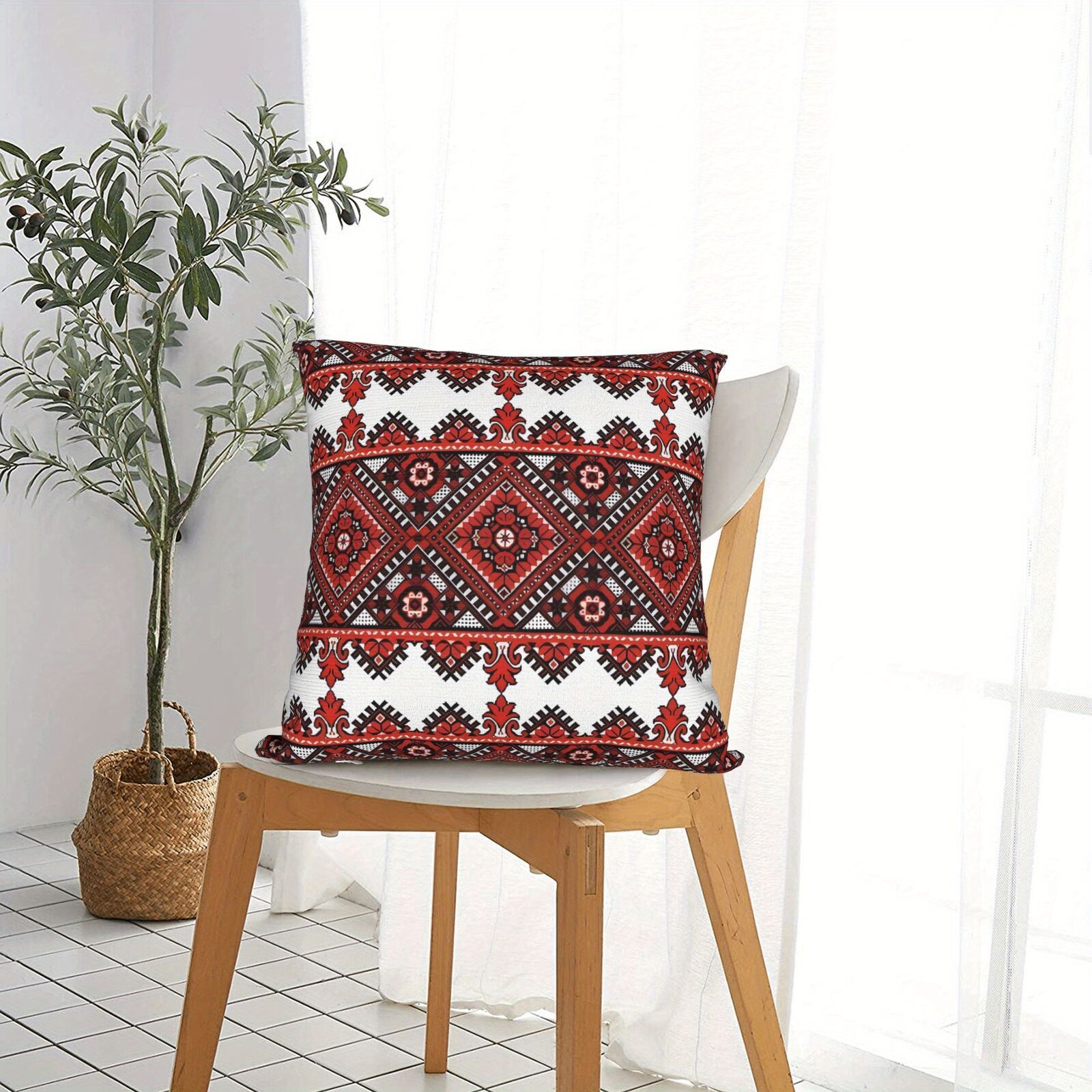 Ukrainian Square Cushion Pillow Cover - Traditional Print Folk w/ Zipper (45x45cm) V563-YX3133934