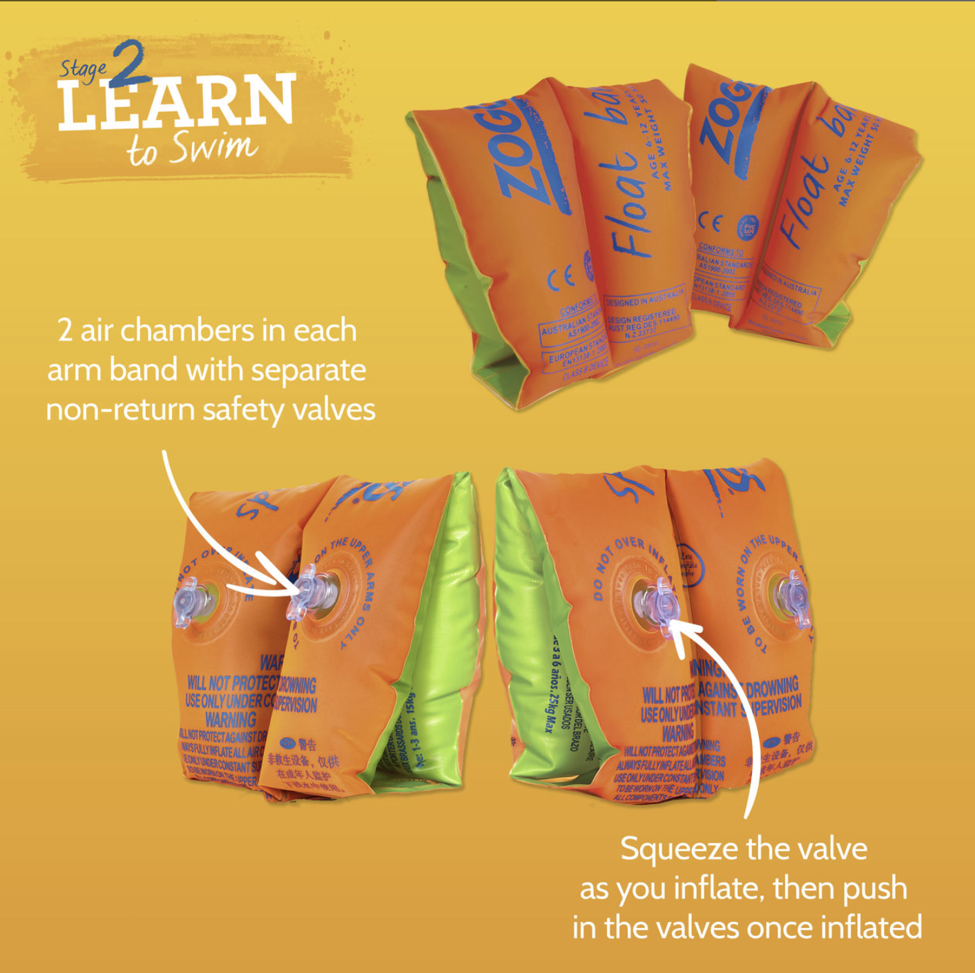 ZOGGS Float Bands Stage 2 Learn To Swim Childrens Arm Bands Float Inflatable Rings Swimming - Up to 12 Months V563-ZOGGS-FLOATBANDS-0_1YEARS