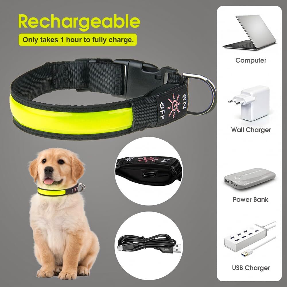 LED Dog Cat Collar USB Rechargeable Nylon Glow Flashing Light Up Safety Puppy V563-ZP0115