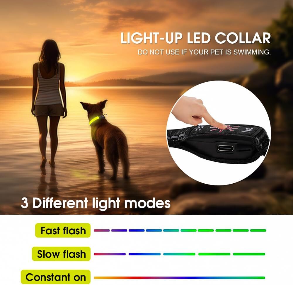 LED Dog Cat Collar USB Rechargeable Nylon Glow Flashing Light Up Safety Puppy V563-ZP0115