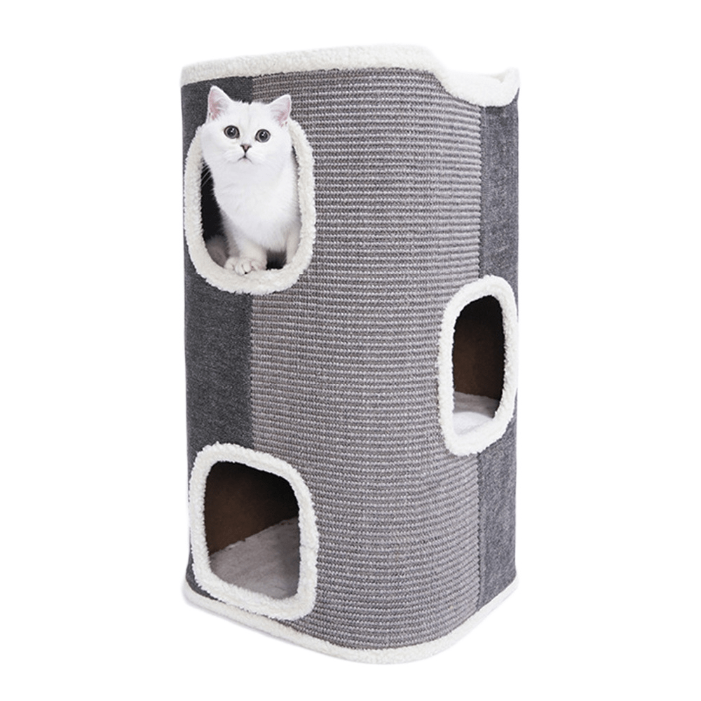 Tri-Level Square Cat Condo with Sherpa Lining V568-MK210108